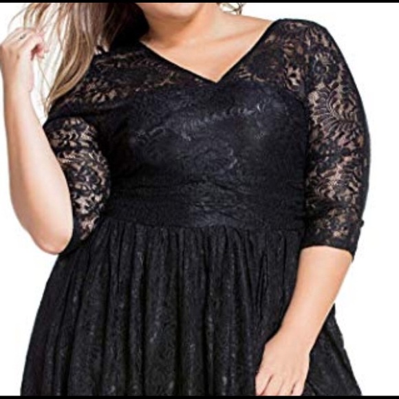 Women’s Plus Black Lace Skater Dress - Picture 2 of 8